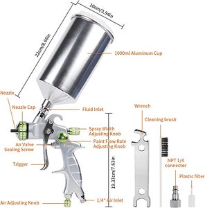 Pistolet à peinture pneumatique à alimentation par gravité Huepar SG240T 1000 ml 1,3 mm, outil pneumatique à haute pression, pulvérisateur de <span class=keywords><strong>vernis</strong></span>, pistolet de pulvérisation HVLP - Product Image 6
