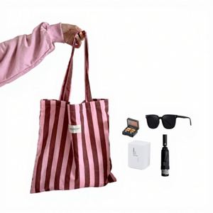 Custom Stripe Tote Shoulder Bags With Inside Zipper Pocket Large Capacity Eco <b>Handbag</b> <b>Canvas</b> Shopping Bag - Product Image 3