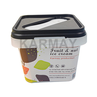 Pot carré en plastique noir de 150 ml pour yaourt, crème fraîche ou crème vanille, avec cuillère intégrée