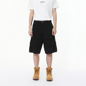 Pantaloncini Cargo in Denim di Cotone Personalizzati con Tasche Multiple, Pantaloni <span class=keywords><strong>Corti</strong></span> Casual Larghi per Uomo - Product Image 4