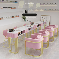 Équipement professionnel Rose Manucure Bureau Client Table Ongles Salon De Beauté Meubles Double Table Pour Manucure