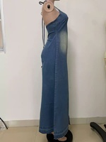 Collection Automne 2027 : Veste en jean tendance, Haut à lacets, col en V, dos nu et fente, Haut licou sexy et élégant pour femme, Hauts en jean