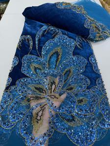 Tissu en maille de dentelle à sequins et perles rouges, motif brodé tricoté chaîne, écologique, pour robes de mariée nigérianes - Product Image 5