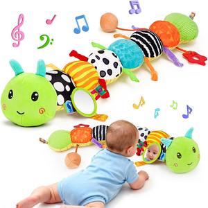 Juguetes Sensoriales Montessori para Bebés, Juguetes Musicales de Peluche de Animales, Juguetes de Oruga Suaves para Bebés, Tiempo Boca Abajo con Sonajero - Product Image 1
