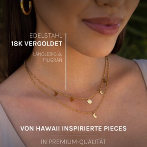 <span class=keywords><strong>Collana</strong></span> a Doppio Strato con Ciondolo <span class=keywords><strong>Luna</strong></span> in Acciaio Inossidabile Placcato Oro Lucidato, Catena a Maglie, Squisita per Donne - Product Image 1