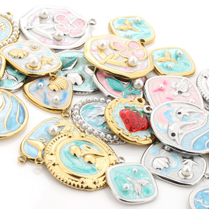 Pendentifs en acier inoxydable émaillé, motif floral peint, serti clos, accessoire de bijouterie DIY, pendentifs unisexes tendance - Product Image 4