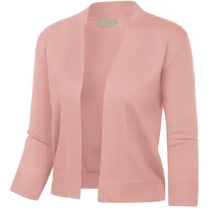 Women's Long Sleeve Coild Color Shrug <strong>Bolero</strong> Open Front Cotton Knitted <strong>Cardigan</strong> - Product Image 1