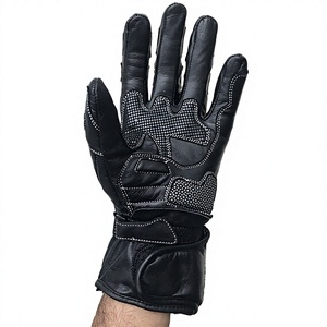 Guantes de Motocicleta de Cuero Negro con Protección Completa para los Dedos, Palma Antideslizante y Correa de Muñeca Ajustable para Carreras de Motos - Product Image 6
