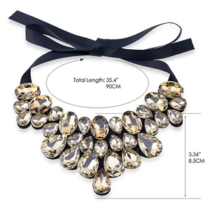Collier ras du cou tendance pour enfants en alliage de zinc avec grand cristal, motif floral de luxe, chaîne à maillons et ruban, bijoux en strass - Product Image 6