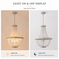 Lustre Rétro en Bois Massif avec Perles, Lampe Suspendue E14, Hauteur Réglable, Suspension Artistique en Fer pour Mariage, Jardin, Extérieur