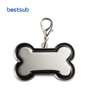 Bestsub personalizado borde negro Metal hueso en forma de grabado láser mini suministros en blanco mascota militar ID nombre Collar cadena etiqueta - Product Image 4