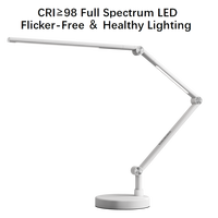 Lampe de bureau LED contemporaine avec base métallique, pliable, double source lumineuse (5000K/3000K), contrôle tactile, gradation, écologique, protection des yeux, AC