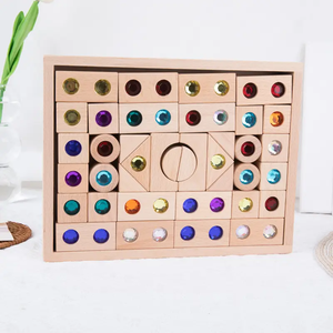 Juego de Bloques de Construcción de Madera de Haya Clásica, Bloques de Madera Sin Pintar para Juguetes Educativos Montessori, Juguete de Apilamiento de Gemas - Product Image 3