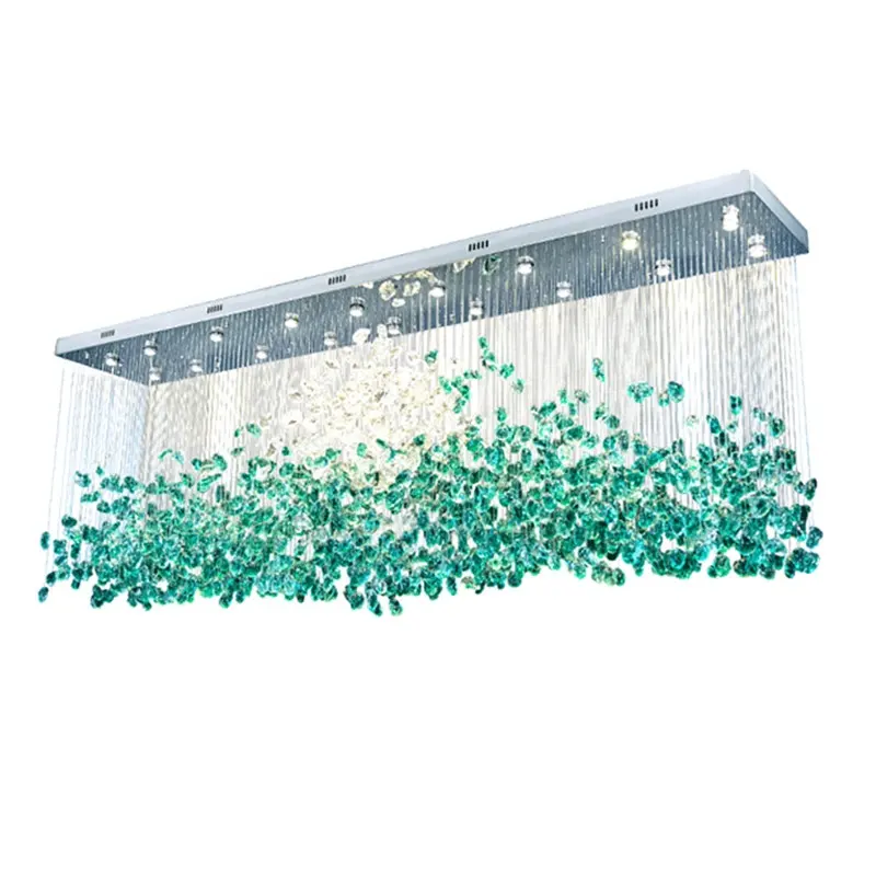 Özelleştirilmiş Modern lüks avize yeşil cam taş kolye ışık Murano cam taş avize