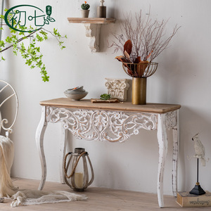 Mesa Consola Tallada de Estilo Americano con Tapa de Madera, Decoración Hecha a Mano para Entrada, Diseño Retro - Product Image 2