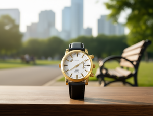 Orologio da Uomo al Quarzo Analogico Cronografo con Cinturino in Pelle, Cassa Dorata 42mm, Quadrante Rotondo, Chiusura con Fibbia, Stile Elegante - Product Image 2