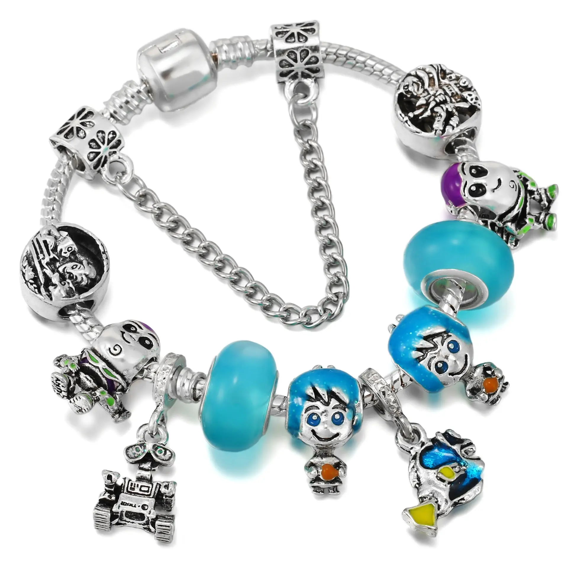 Europäisches Charm Armband DIY Cartoon Blue Bath Boy Perlen mit versilberten Schlangen kette Geschenk für Kinder Armbänder machen