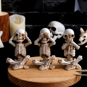 Ensemble de 3 Squelettes Sages, Statue sans Squelette, Décoration de Bureau en Résine, Ornement Squelette, pour Halloween - Product Image 1
