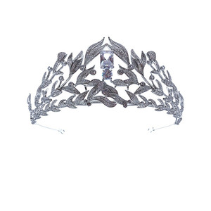 RE3643 Grande Tiara Nuziale con <span class=keywords><strong>Foglie</strong></span> Argentate e Strass, Fascia per Capelli da Sposa con Zirconia, Corona <span class=keywords><strong>di</strong></span> Cristallo per Concorsi <span class=keywords><strong>di</strong></span> Bellezza - Product Image 3
