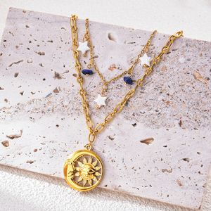 Collier tendance en acier inoxydable plaqué or 14 carats, style bohème, durable, pour femme, avec chaîne perlée colorée et pierres, idéal pour les soirées - Product Image 4