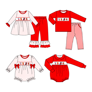 Personalizado Día de San Valentín amor perro estampado volantes Casual ropa de bebé trajes Niño Burbuja mameluco hermano combina ropa de niños - Product Image 1