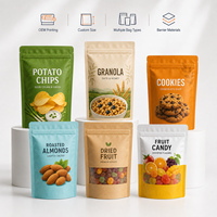 Op maat bedrukte, voedselveilige ziplock stand-up pouch met venster voor chips, noten, snoep, gedroogd fruit verpakkingen