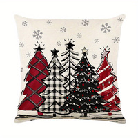 Housse de coussin de Noël Kongyu Home Textiles, motif arbre de Noël et carreaux, style ferme, pour canapé, décoration de vacances