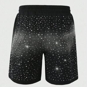 Shorts de course streetwear de haute qualité délavés à l'acide, personnalisés, décontractés pour hommes, avec cordon de serrage à la taille et imprimé strass, pour le basketball - Product Image 3
