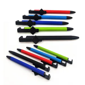 Custom QR code LOGO Printed Square clip Rubberized soft metal ballpoint pen with mobile stand