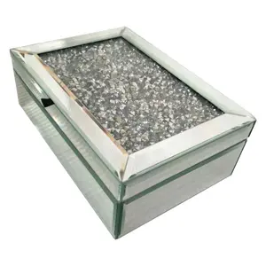 Luxury Silver Crushed Diamond Glass Mirrored Jewelry Box Organizer Storage for Women Jewelry Ring Luxury Organizer Box