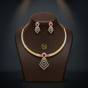 Luxury Classic Brass Zircon Choker <b>Necklace</b> and Earring Set Rhodium Plated Anniversary Wedding Jewelry for Women - Product Image 1