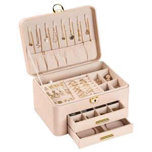 Boîte à bijoux élégante en cuir PU avec serrure à clé, 3 étages, grande capacité, organiseur de colliers et de bagues - Product Image 5