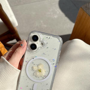 Funda Magnética Transparente con Purpurina para <span class=keywords><strong>iPhone</strong></span> 17 Pro Max, Diseño de Hojas de Arce y Flores, Antigolpes, para 16 Plus, 15, 14 - Product Image 4