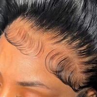 Perruque Lace Front HD 13x6 Cheveux Humains Ondulés Effet Mouillé Sans Colle Prête à Porter Densité 200% Pré-Pluckée avec Cordon de Serrage pour Femmes Noires