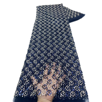 NI.AI Dernière Collection Tissu en Dentelle de Tulle à Mailles Filetées, Style Luxe, Perlé, Motif Géométrique en Grille de Diamants, Franges de Perles et Paillettes pour Mariage