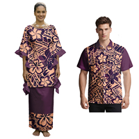 Ensemble de 2 pièces sur mesure, design personnalisé, tenues assorties pour couple polynésien, Puletasi pour femmes, chemises pour hommes à imprimé hibiscus hawaïen