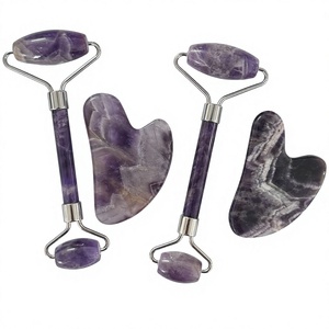 Rouleau de massage pour le visage en améthyste, pierre naturelle à 100 %, réduit la fatigue, pierre violette - Product Image 4