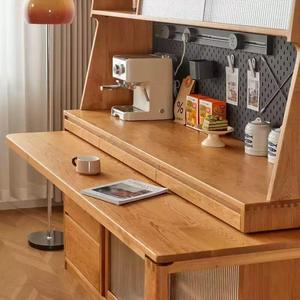 Nordic Cherry Wood Sideboard Extendable Pull Out <b>Table</b> Integrated Cabinet Living Room Storage Furniture - Product Image 2