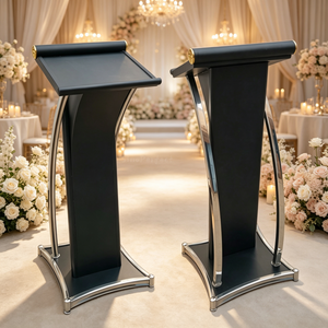 Pupitre d'église en métal blanc doré de luxe sur mesure, avec cadre en métal poli, pour hôtel, banquet, mariage, cérémonie. - Product Image 6