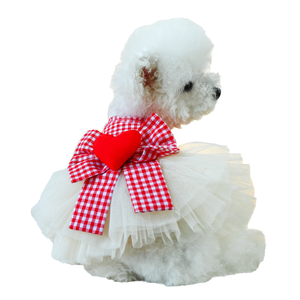 Fabricante Atacado <span class=keywords><strong>Dog</strong></span> Cat Clothes Dia dos Namorados Vermelho Branco Checkered Princesa Tulle Vestido XL Heart-Shaped Puffy Inverno - Product Image 1