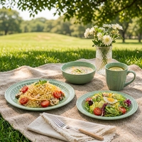 Service de table en céramique style classique gaufré 16 pièces – Assiettes, bols et tasses en grès avec glaçure réactive, passe au lave-vaisselle, idéal pour les pique-niques