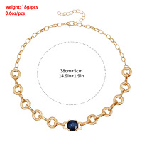 Collier pendentif vintage minimaliste en saphir bleu, chaîne à maillons circulaires plaquée or, ensemble de bijoux tendance pour femmes, vente en gros