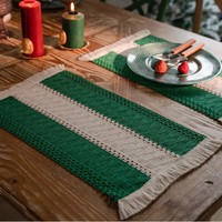 Alas Meja Anyaman Jute Bergaris Multi-Warna, Alas Meja Ramah Lingkungan dengan Rumbai, Alas Mangkuk Tahan Panas untuk Penggunaan di Makan Malam Hari Raya, Hotel, dan Pesta