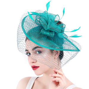 Sinamay – chapeaux de fascinateur à la mode avec pince à cheveux pour femmes, kucky, derby, église, avec voile et plumes - Product Image 2