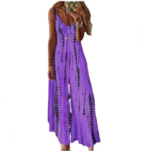 Robe longue évasée à bretelles spaghetti pour femme, grande taille, imprimé floral tie-dye, style bohème décontracté, pour dropshipping Shopify - Product Image 1