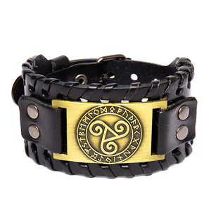 Bracelet en cuir Punk Nordic God Rune Wide <span class=keywords><strong>Viking</strong></span> Solomon Totem Bracelet en cuir pour homme - Product Image 3