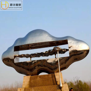 Sculpture en acier inoxydable Jiahua Mirror Cloud, fontaine d'eau extérieure, art métallique décoratif abstrait géométrique à poser au sol - Product Image 5