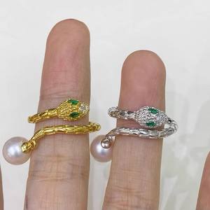10578DIY Pearl <b>Accessories</b> S925 Silver Ring Empty Holder Spirit <b>Snake</b> Ring with 5-7mm Beads Silver Jewelry Findings & Components - Product Image 3