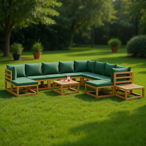 Set Lounge da Giardino in Legno Massello di Acacia con Cuscini Verdi, Arredamento da Esterno 6 Posti, Design Contemporaneo - Product Image 2