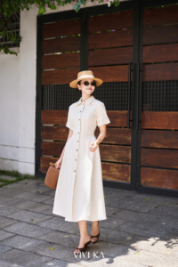 Vestido Midi Elegante para Mujer con Botones Delanteros, Corte en A, VIVI KA, Casual, Tejido Sólido, Mezcla de Microfibra, Cintura Alta, Disponible en Stock - Product Image 5